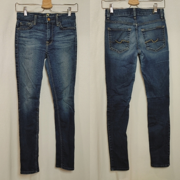 Seven 7 for all Mankind The High Waist Ankle Skinny Size 24 Dark Whiskering - Picture 1 of 11